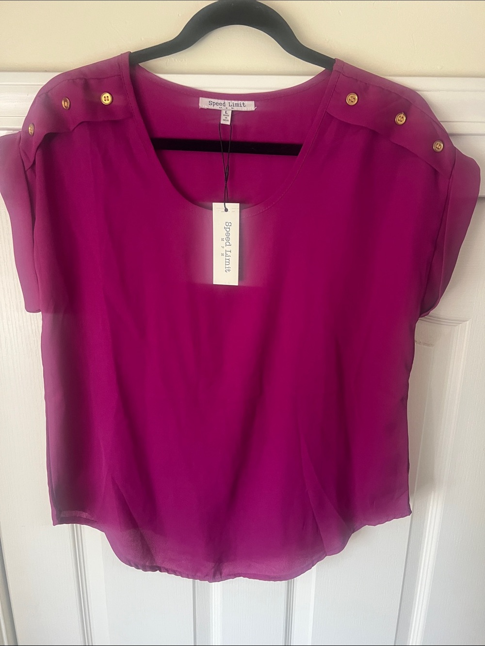 Speed Limit Magenta Short-Sleeve Blouse with Shoulder Buttons